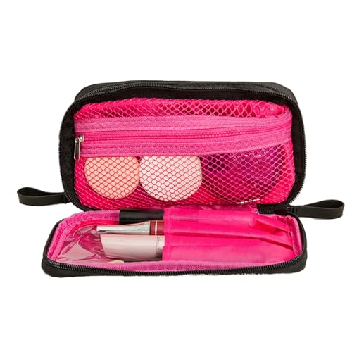 Schwarze Mini-Make-up-Tasche für Damen, Reise-Nylon-Aufbewahrungstasche für Mädchen, modisch, täglich, doppelter Reißverschluss, kleine Kosmetiktaschen, rose von Yawdil