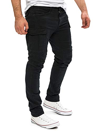 Yazubi Jayden - Slim Fit Cargo - Cargohose Mit Taschen - Herren Hosen Stretch - Arbeitskleidung Für Männer, Schwarz (Black 4008), W36/L30 von Yazubi