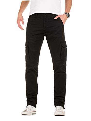 Yazubi Herren Chino Cargo Lange Hose Jan Kampfhose Männer Rangerhose Jagdhose Chinohose Schwarze Hosen Slim, Schwarz (Black 194008), W31/L34 von Yazubi