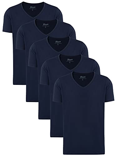 Yazubi Mythic - 5er Pack Slim Fit Herren T-Shirt Mit V-Ausschnitt - Basic Shirts für Männer - Baumwoll Tshirt, Blau (Dark Sapphire 194020), XS von Yazubi
