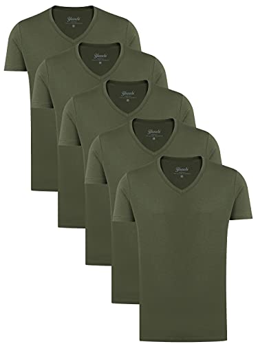 Yazubi Mythic - V-Ausschnitt Slim Fit Herren T-Shirt - 5er Pack Männer Basic Shirts - Klassische Baumwoll Tshirts, Grün (Kalamata 190510), 6XL von Yazubi