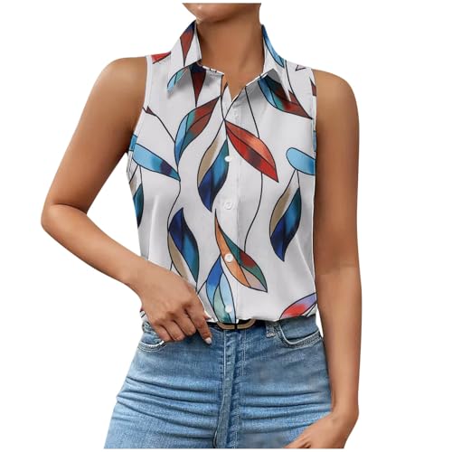 Ärmellose Bluse Damen Einfarbig / 3D Bedrucken Hemd Knopfleiste Revers Hemdbluse Lässig Tanktops Schlank Oberteile Leichte Sommer Shirt Bequem Blusenshirt Top Sommerhemd Personalisierte Geschenke von Ybing