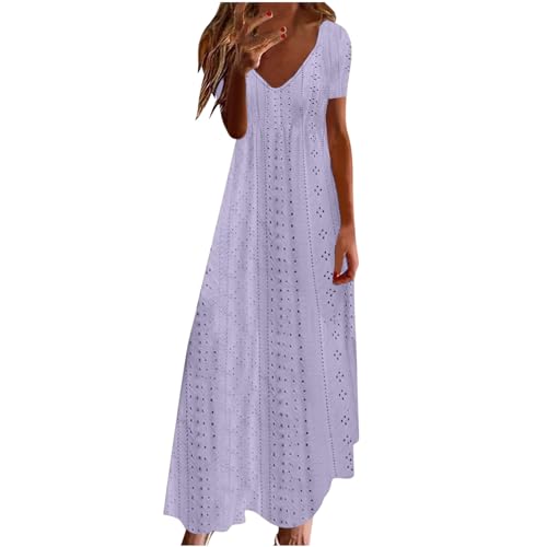 Kleid Damen Sommer Elegant V-Ausschnitt Kurzarm Lang Sommerkleid Boho Blumenkleid mit Gürtel Rüschen Saum Wickelkleid Strandkleid A Linie Fließend Maxikleid Warehouse Deals Angebote von Ybing