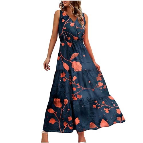 Ybing Damen Sommer Plissee Lang Kleid V Ausschnitt ärmellos Schweizer Punkt Sommerkleid Elegant Hohe Taille Abendkleid Midikleid Casual Einfarbig Strandkleid Sale Angebote von Ybing