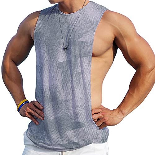 Herren Ärmellose Muskel Stringer Weste Aufschneiden Bodybuilding Tanktop für das Fitnessstudio Training Color Dunkelgrau Size L von Ychnaim