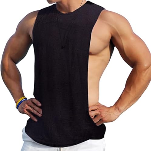 Herren Ärmellose Muskel Stringer Weste Aufschneiden Bodybuilding Tanktop für das Fitnessstudio Training Color Schwarz Size S von Ychnaim