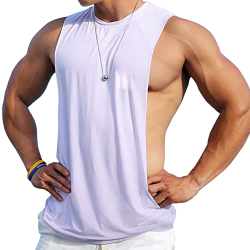 Herren Ärmellose Muskel Stringer Weste Aufschneiden Bodybuilding Tanktop für das Fitnessstudio Training Color Weiß Size XL von Ychnaim