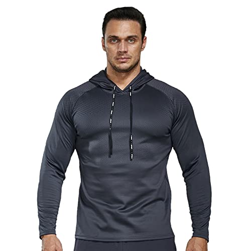 Herren Fleece Hoodie Pullover Bodybuilding Schlanke Passform Langarm Oberteile Laufen Kapuzen Sweatshirts Mit Reflexstreifen Color Dunkelgrau Size M von Ychnaim