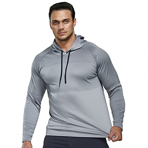 Herren Fleece Hoodie Pullover Bodybuilding Schlanke Passform Langarm Oberteile Laufen Kapuzen Sweatshirts Mit Reflexstreifen Color Hellgrau Size M von Ychnaim