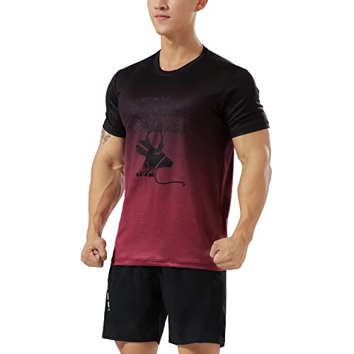 Herren Sportliches T-Shirt für atmungsaktiv schnell trocknend Lauftraining Kurzarm Fitness-T-Shirts Color Gradient Red Size M von Ychnaim