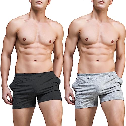 Ychnaim Kurze Laufshorts für Herren, 7,6 cm Schrittlänge, leicht, für Fitnessstudio, athletisches Workout, Training, Baumwolle, lässige Shorts mit schrägen Taschen, schwarz / grau, Mittel von Ychnaim