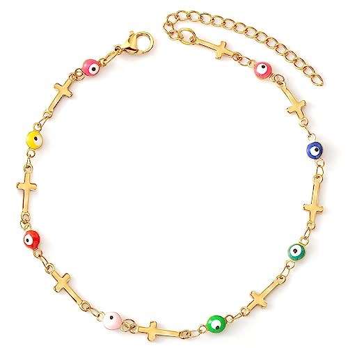 YeGieonr Gold Evil Eye Armband für Damen, 18K Vergoldetes Edelstahl Schutz Armband Fußkettchen, Personalisiert Schmuckgeschenk für Frauen und Mädchen von YeGieonr