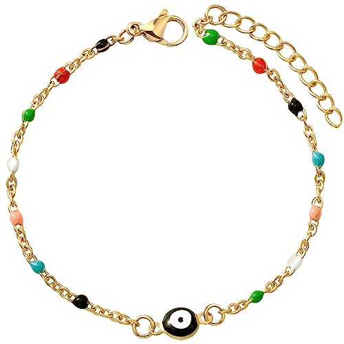 YeGieonr Gold Evil Eye Armband für Damen, 18K Vergoldetes Edelstahl Schutz Armband Fußkettchen, Personalisiert Schmuckgeschenk für Frauen und Mädchen von YeGieonr