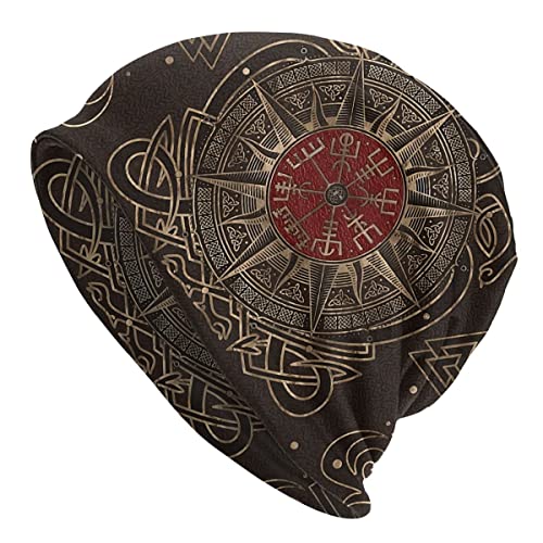 YeSbTx Print Hat Beanie Strickmütze Wikinger Herren Damen Wikinger Stil Strickmütze Winter Warme Mütze Beanie Mütze Nordisches Geschenk, Radfahren Skimütze Doppelter Stoff Amulettmütze von YeSbTx