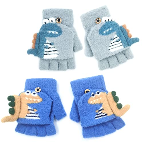 YeahBoom 2 Paar 3D Kinderhandschuhe Winter,Fäustlinge mit Knopf Klappe,Kinderhandschuhe Elastische,Winter warme Strickhandschuhe,Fingerhandschuh,Winterhandschuhe,3-8 Jahre alt Jungen Mädchen… von YeahBoom