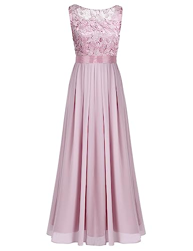 Yeahdor Damen Festlich Kleid Elegant Ärmellos Chiffon Kleid mit Blumenspitze Abendkleid Hochzeitskleid Brautkleider Party B Rose 40 von Yeahdor