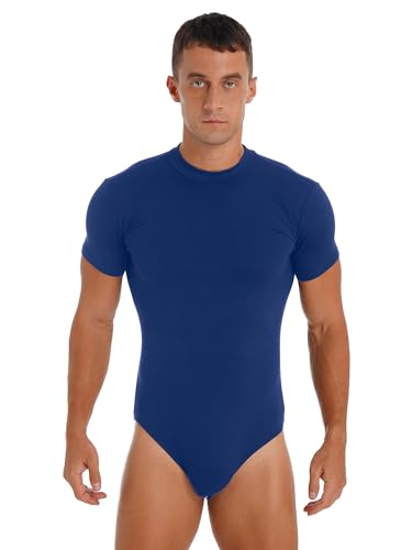 Yeahdor Herren Bodysuit Einteiler Kurzarm Body Overall Ouvert Sportbody mit Knöpfen Sportshirt Unterwäsche Party Clubwear C Blau L von Yeahdor