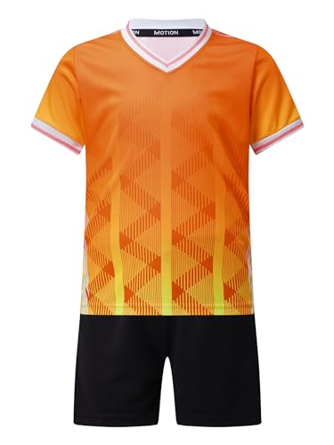 Yeahdor Kinder Jungen Fußball Trikot Set Kurzarm Sport Shirt mit Trainingsshort Sport Bekleidung Set Tennisanzug Fitness Set Jogging Laufen Ba Orange a 170-176 von Yeahdor