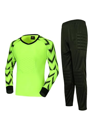 Yeahdor Kinder Jungen Torwarttrikot Set Langarm Fußball Trikots Shirt mit Sporthose Fußballanzug Sport Kleidung Set Fußballtraining A Fluorescent Grün 134-140 von Yeahdor