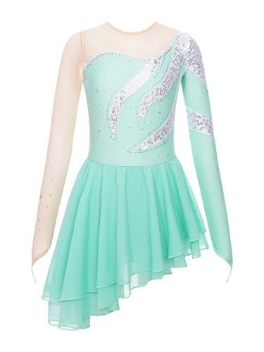 Yeahdor Mädchen Eiskunstlauf Kleid Glitzer Langarm Rollschuhkleid mit Strass Ballettkleid Gymnastik Trikot Leotard Turnanzug Wettkampf Hellgrün 134-140 Yeahdor Mädchen Eiskunstlauf Kleid Glitzer Langarm Rollschuhkleid mit Strass Ballettkleid Gymnastik Trikot Leotard Turnanzug Wettkampf Hellgrün 134-140 von Yeahdor