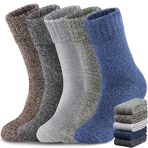 Yeblues Thermosocken Herren,5 Paar Dicke Wintersocken Warme Socken,Wollsocken Thermo Socken Männer, Atmungsaktiv Warm Merino Winter für Outdoor Wandern Lauf Skisocken von Yeblues