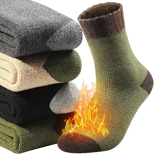 Yeblues Warme Socken Herren,4 Paar Winter Dicke Thermosocken Herren,Atmungsaktiv Wintersocken Thermo Männer Warm Merino Wollsocken für Outdoor Wandern Lauf Skisocken von Yeblues