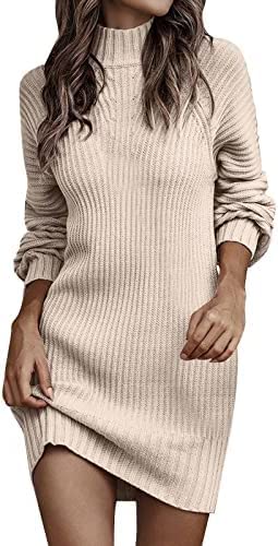 Yeehliny Damen Elegant Strickkleid Langarm Rollkragen Strickpullover Pulloverkleid Warme Sweater Minikleid Winterkleid Pullikleid Casual Lose Herbst Kleid Weihnachtskleid Rollkragenpullover von Yeehliny