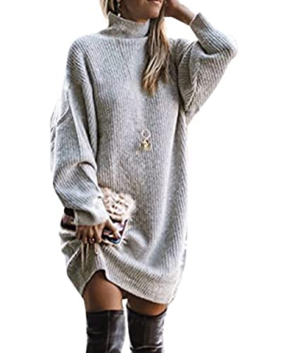 Yeehliny Damen Elegant Strickkleid Langarm Rollkragen Strickpullover Pulloverkleid Warme Sweater Minikleid Winterkleid Pullikleid Casual Lose Herbst Kleid Weihnachtskleid Rollkragenpullover von Yeehliny