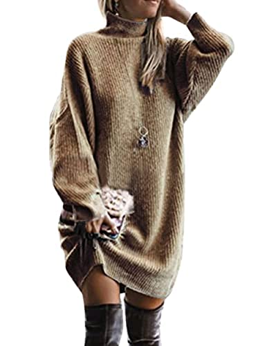 Yeehliny Damen Elegant Strickkleid Langarm Rollkragen Strickpullover Pulloverkleid Warme Sweater Minikleid Winterkleid Pullikleid Casual Lose Herbst Kleid Weihnachtskleid Rollkragenpullover von Yeehliny