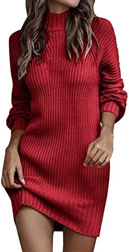 Yeehliny Damen Elegant Strickkleid Langarm Rollkragen Strickpullover Pulloverkleid Warme Sweater Minikleid Winterkleid Pullikleid Casual Lose Herbst Kleid Weihnachtskleid Rollkragenpullover von Yeehliny