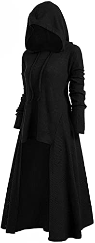 Yeehliny Damen Langarm Mittelalter Kleid Kapuzenpullover Sweatjackemit Kapuze Frauen Vintage Lange Ärmel Asymmetrischer Cosplay Umhang Karneval Kostüme Renaissance Halloween Party Kleider von Yeehliny