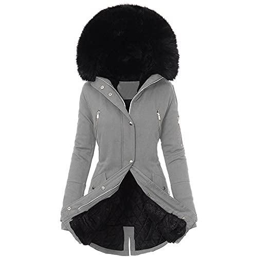 Yeehliny Damen Winterjacke Lang Mantel mit Fell Kragen Outdoorjacke Softshell-Jacke Damenjacke Damenmantel Baumwolljacke mit Reißverschluss Steppmantel Winterparka von Yeehliny