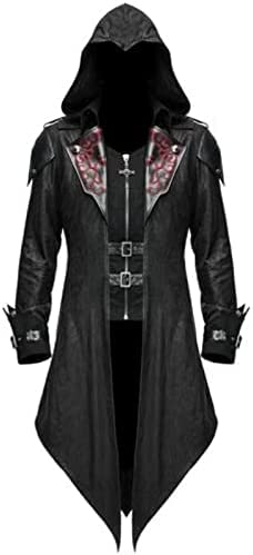 Yeehliny Herren Gothic Steampunk Vintage Mantel Mittelalter Jacke Gewand Hoodie Umhang Verkleidung Trenchcoat Kapuzenjacke Viktorianischen Karneval Halloween Fashing Party Kostüm von Yeehliny