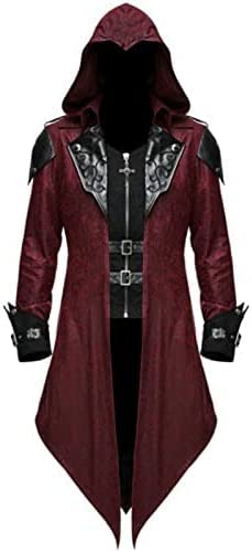 Yeehliny Herren Gothic Steampunk Vintage Mantel Mittelalter Jacke Gewand Hoodie Umhang Verkleidung Trenchcoat Kapuzenjacke Viktorianischen Karneval Halloween Fashing Party Kostüm von Yeehliny