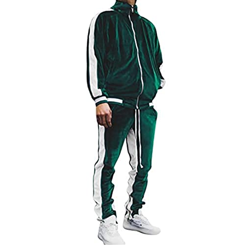 Yeehliny Herren Trainingsanzug Mode Velours Jogginganzug Hausanzug Sportanzug Tracksuit Freizeitanzug Sport Freizeit Pullover Hose Zweiteiler Set mit Taschen (M, Grün) von Yeehliny