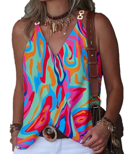 AFUMOYE Damen Satin Tank Top Sommer Ärmellose T Shirt Casual Träger Bedruckte V-Ausschnitt Camisole Bluse Top AFUMOYE Damen Satin Tank Top Sommer Ärmellose T Shirt Casual Träger Bedruckte V-Ausschnitt Camisole Bluse Top von Yeenily