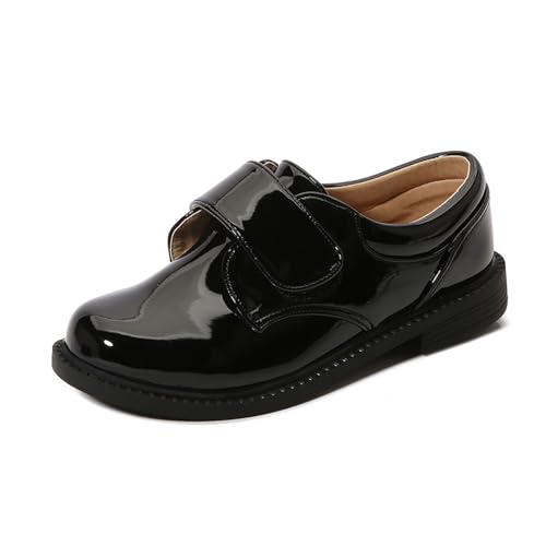 Yeeteepot Anzugschuhe Jungen Schulschuhe Uniformschuhe Elegant Lederschuhe Hochzeit Performance Party Schuhe Slip on Lackschuhe Mokassins Schwarz 28 EU von Yeeteepot