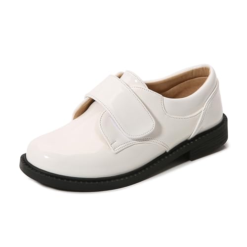 Yeeteepot Anzugschuhe Jungen Schulschuhe Uniformschuhe Elegant Lederschuhe Hochzeit Performance Party Schuhe Slip on Lackschuhe Mokassins Weiß 28 EU von Yeeteepot