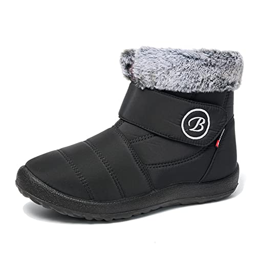 Yeeteepot Damen Winterstiefel Warme Gefüttert Winterschuhe Schneestiefel Winter Kurzschaft Stiefel Outdoor Stiefeletten Rutschfest Schlupfstiefel Schwarz 36 EU von Yeeteepot