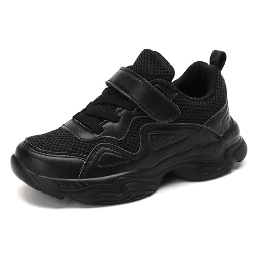 Yeeteepot Kinder Turnschuhe Jungen Mädchen Sportschuhe Laufschuhe Atmungsaktiv Hallenschuhe Klettverschluss Tennisschuhe Freizeit Sneaker, Mesh Schwarz 26 EU = 27 CN von Yeeteepot