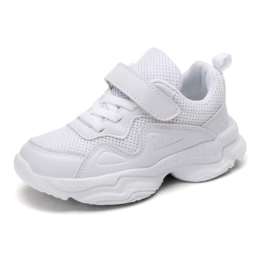 Yeeteepot Kinder Turnschuhe Jungen Mädchen Sportschuhe Laufschuhe Atmungsaktiv Hallenschuhe Klettverschluss Tennisschuhe Freizeit Sneaker, Mesh Weiß 28 EU = 29 CN von Yeeteepot