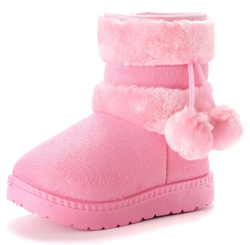 Yeeteepot Mädchen Warm Gefütterte Schneestiefel Baby Kinder Plüsch Winterstiefel Flach rutschfeste Stiefel Kleinkindschuhe Weichsohlen Kurzschaft Stiefel, Rosa 27 EU = Hersteller 28 von Yeeteepot