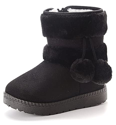 Yeeteepot Mädchen Warm Gefütterte Schneestiefel Baby Kinder Plüsch Winterstiefel Flach rutschfeste Stiefel Kleinkindschuhe Weichsohlen Kurzschaft Stiefel, Schwarz 24 EU = Hersteller 25 von Yeeteepot