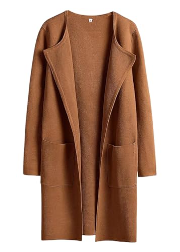 Yegirlzs Damen Mantel Lang Wintermantel Parka Warm Business Trenchcoat Winter Jacke Mantel Wollmantel Revers Windjacke Cardigans Overcoat Damenmantel C Kaffee M von Yegirlzs