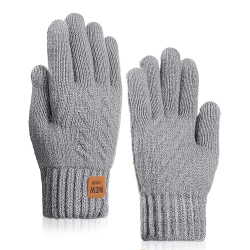 Winter Handschuhe Herren Damen Warme Touchscreen Strickhandschuhe mit Dicke Fleece Flauschige Fäustlinge fur männer Frauen (Herren, Grau) von Yemlarey