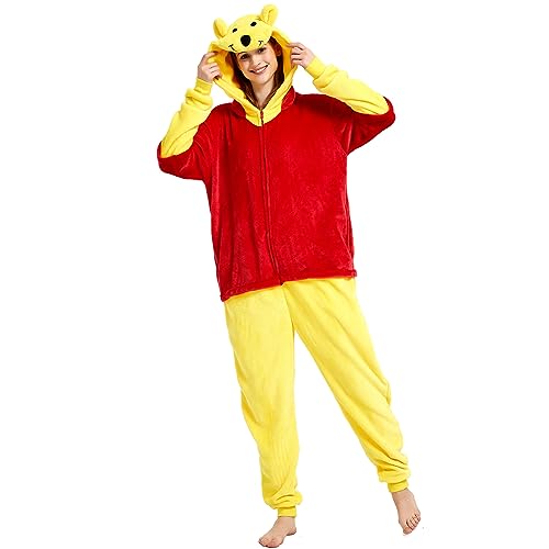 Yemnut Snug Fit Erwachsene Unisex Onesie Cosplay Kostüm, Einteiler Pyjama Halloween Homewear Anzug für Damen und Herren, Gelber Bär, Large von Yemnut