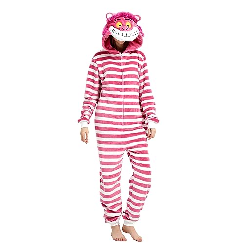 Yemnut Snug Fit Erwachsene Unisex Onesie Cosplay Kostüm, Einteiler Pyjama Halloween Homewear Anzug für Damen und Herren, Grinsekatze, Large von Yemnut