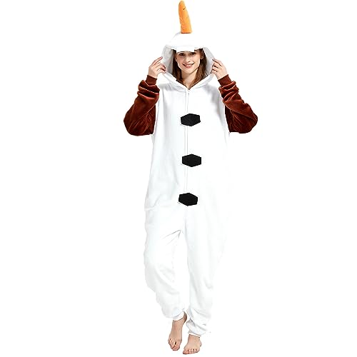 Yemnut Eng anliegender Einteiler für Erwachsene, Unisex, Einteiler, Pyjama, Halloween, Hauskleidung, Anzug für Damen und Herren, Olaf, Large von Yemnut