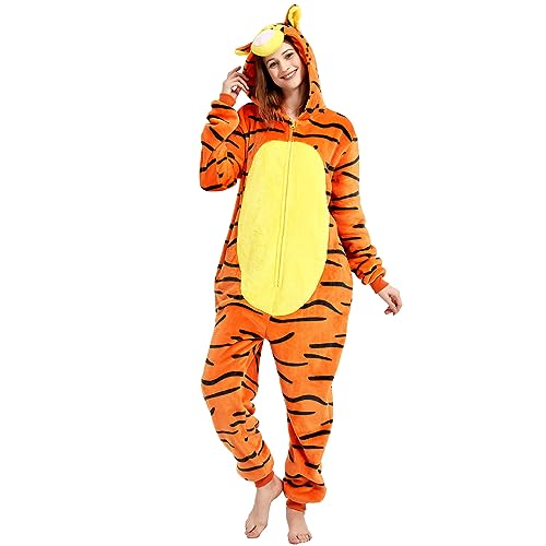 Yemnut Snug Fit Erwachsene Unisex Onesie Cosplay Kostüm, Einteiler Pyjama Halloween Homewear Anzug für Damen und Herren, Tigger, Large von Yemnut