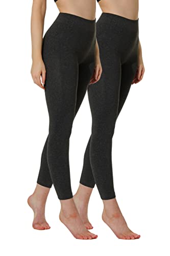 Thermoleggings Gefütterte Damen Legging mit Innenfleece im 2er Pack, Winter Seamless Thermo Legging in Anthrazit meliert, GR: L/XL von Yenita